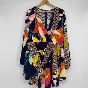 Women Dress L Multi Color Tropical Geometric Maximalist Artsy Boho Resort Party